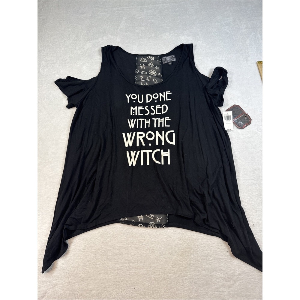 American Horror Story Black Cold Shoulder Blouse Witch Size 4 Black Goth Magic